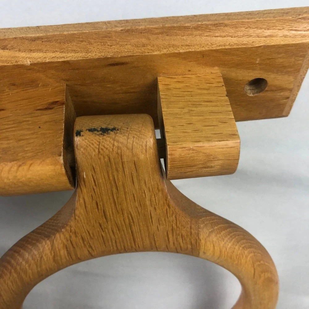 Vintage Oak Wood Towel Ring Holder Wall Mount Bathroom Kitchen Rustic